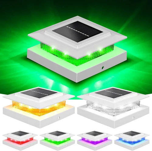 Vista 11 de NIORSUN - Luces solares de poste de 4 x 4 que cambian de color, luz solar para poste, paquete de 12 unidades, color blanco RGB Solar Post Cap Lights
