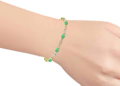 Vista 2 de Rylos Pulsera de tenis con piedras preciosas de piedra natal de 0.236 x 0.157 pulgadas, plata chapada en oro amarillo 925, ajustable a 7-8 pulgadas