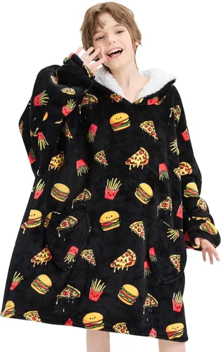 Vista 13 de Mewkou Manta con Capucha Portátil para Niños Sudadera con Capucha de Sherpa Extra Grande para Niños, Niñas y Niños Pequeños de 2 a 6 años