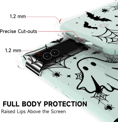 Vista 5 de Funda de Halloween para Google Pixel 6A transparente con diseños de murciélagos fantasmas, funda para teléfono para niñas, elegante, delgada, a
