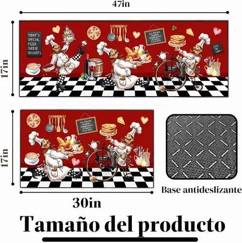 Vista 2 de Juego de alfombras de cocina para chef 2 piezas, alfombra de piso de estilo granja de estilo rústico, decoración de alfombras absorbentes y lavables