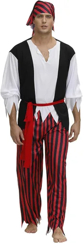 Vista 2 de frawirshau Disfraz de pirata para hombre disfraz de Halloween para adultos