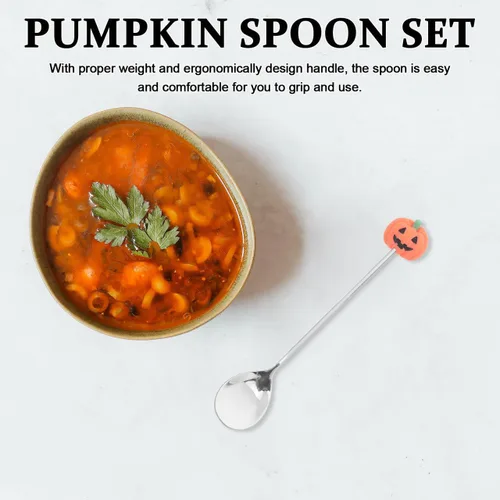 Vista 8 de UPKOCH Juego de 6 cucharas de calabaza de Halloween con forma de calabaza de acero inoxidable para café y postre de 4.9 pulgadas, utensilios