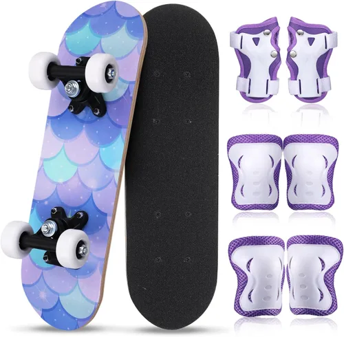 Vista 22 de Honoson Juego de 7 piezas de rodilleras, coderas y muñequeras para patinetas para principiantes y niños pequeños