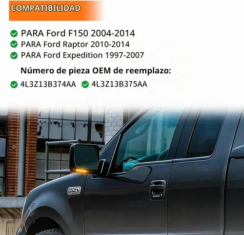 Vista 3 de Luces LED de señal de giro para espejo lateral Compatibles con Ford F150 2004-2014 Lámparas Reflectoras Raptor 2010-2014 Expedition 1997-2007 Luces