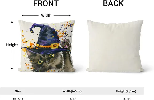 Vista 6 de Juego de 2 fundas de almohada de Halloween de 18 x 18 pulgadas, fundas decorativas de Halloween con sombrero de gato y bruja, fundas de almohada