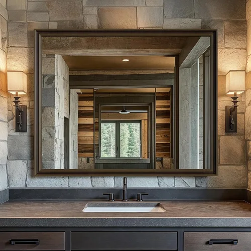Vista 17 de Espejo de Pared Enmarcado con Efecto de Madera de Roble, Espejo Rectangular de 16x20, Vidrio Templado Anti-desplatado de 1/8", Marco Sostenible