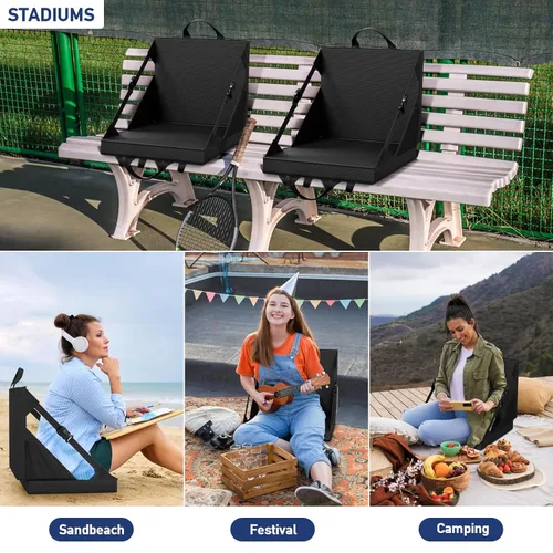 Vista 6 de Asientos de estadio con respaldo - Silla plegable de gradas para playa y campamento - Cojines portátiles de gradas para adultos y niños - Banco