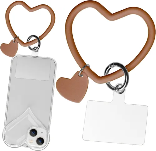 Vista 23 de Correa de silicona con forma de corazón para teléfono, correa de muñeca para teléfono celular con soporte para llaves, universal compatible