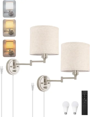 Vista 10 de GOODATE Apliques de pared regulables, lámpara de pared con brazo oscilante, juego de dos apliques de pared, lámpara de pared enchufable, juego de 2