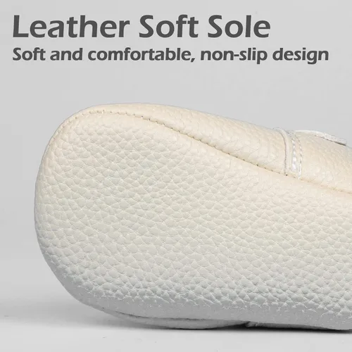 Vista 4 de HONGTEYA Mocasines con correa en T para bebés y niñas recién nacidos primer andador Mary Jane sandalias de suela suave zapatos