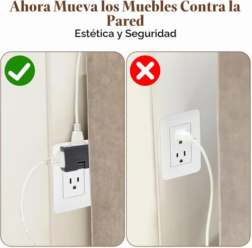 Vista 3 de Adaptador extensor de salida de pared de 3 vías plano - Paquete de 2 Adaptador de enchufe plano giratorio de 180 grados AC, extensor de salida