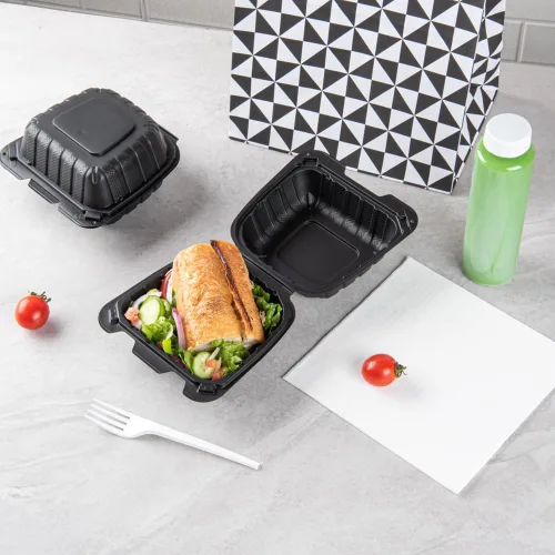 Vista 10 de Restaurantware Thermo Tek - Recipientes para llevar rellenos de minerales de 6 x 6 x 3 pulgadas, 100 recipientes duraderos para llevar, contenedores
