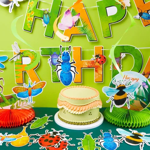 Vista 4 de 28 piezas de decoración de fiesta de insectos de primavera, pancarta de fiesta de insectos de abeja, mariquitas, decoración de remolinos colgantes