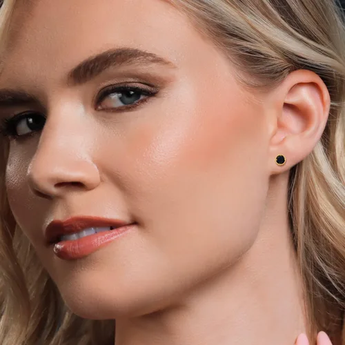 Vista 103 de Gem Stone King Aretes redondos de oro amarillo de 14 quilates con piedra natal Redondos de 0.157 in Aretes de oro para mujeres y hombres