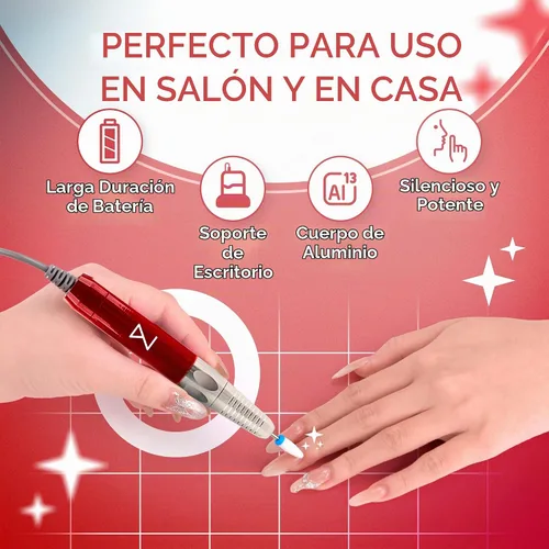 Vista 7 de M Max - Taladro de uñas profesional - Taladro de uñas con motor 2 en 1 sin escobillas - Eléctrico, inalámbrico, carcasa de aleación de aluminio