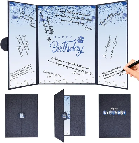 Vista 25 de Crenics Decoraciones de cumpleaños en blanco y negro para mujeres y hombres, libro de invitados creativo alternativo de 45,72 cm x 30,48 cm, gran