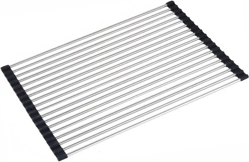 Vista 7 de Escurridor de platos enrollable de acero inoxidable sobre el fregadero para platos de cocina, tazas