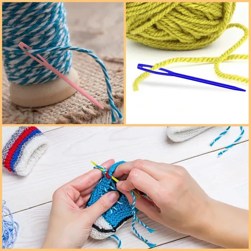 Vista 5 de LoveInUSA 100 agujas de hilo para niños y principiantes, agujas de coser de plástico de ojo grande de 2.7 pulgadas para ganchillo, tejido, tapiz