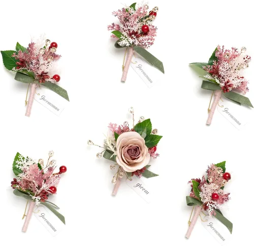 Vista 51 de Ling's Moment Boutonniere para Hombres Boda, Juego de 6, Novio y Padrinos Boutonniere para Boda Regreso a Casa Halloween Ceremonia Aniversario, Cena