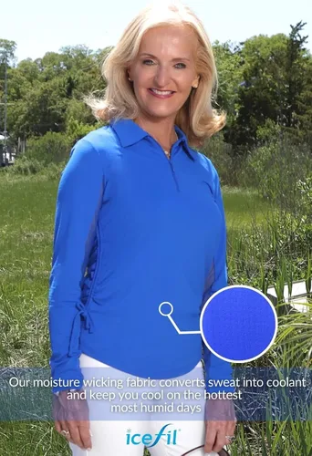 Vista 5 de IBKUL Athleisure Wear Sun Protective UPF 50+ Icefil Cooling Tech Adjustable Length Long Sleeve Polo with Under Arm Mesh 48000