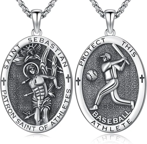 Vista 9 de Collar de amuleto de medalla de San Patrono de plata/oro de 14 39A-St Peregrino-Plata