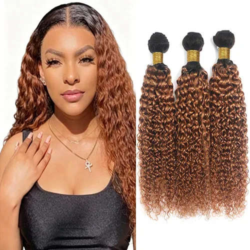 Vista 237 de P4613 Cabello humano rizado onda profunda marrón y paquetes mixtos 8 10 12 P4613 Ombre Marrón-Rubio-DP