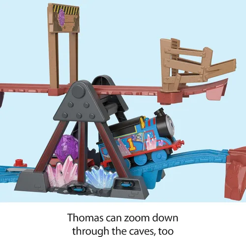 Vista 6 de Thomas & Friends Juego de tren de juguete motorizado Crystal Caves Adventure con Thomas, puente basculante y 8 pies de pista para niños en edad