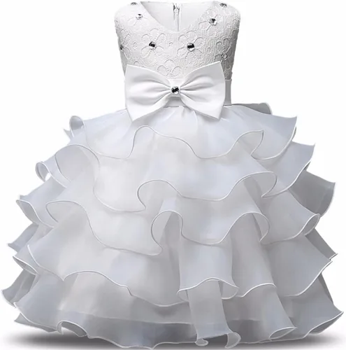Vista 4 de NNJXD Vestido para Niña con Volantes y Encaje, Vestidos para Fiesta de Boda Violeta intenso