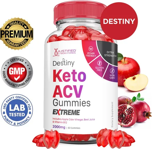 Vista 2 de Justified Laboratories Destiny Keto ACV Gummies Extreme 2000MG Destiny Keto Gummies Fórmula avanzada Vinagre de sidra de manzana con jugo de granada
