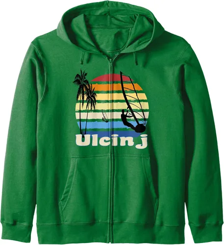 Vista 5 de Ulcinj Montenegro Windsurfing Windsurf Sudadera con capucha con cremallera para playa, Negro