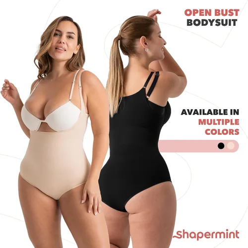 Vista 5 de SHAPERMINT Body de brasier abierto con braga de pierna corta, abdomen sin costuras, compresión lateral y trasera