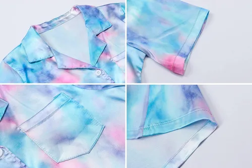 Vista 5 de Schbbbta Conjunto de pijama de seda para niñas y mujeres, ropa de dormir de satén con botones, 3 años - mujer XXL