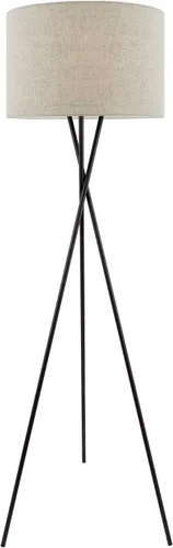 Vista 8 de Kira Home Sadie & Juno, RV-F5017-BKLR-BK Premium Black Linen Fabric Drum Shade, Stitched Faux Leather Leg Accents, Efficient 9W LED Bulb Included