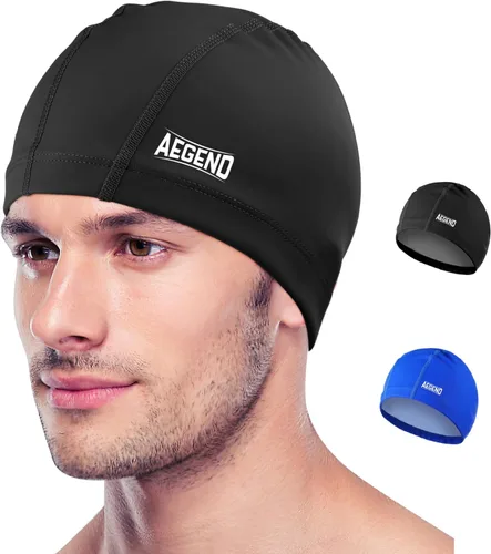 Vista 11 de Aegend Gorro de natación de tela, capa impermeable de silicona, gorra de natación de tela transpirable, mantiene el cabello seco con alta