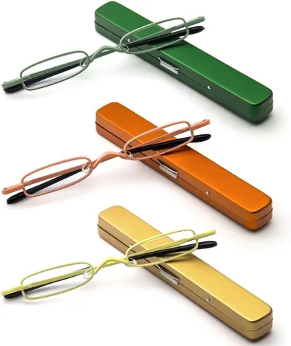 Vista 20 de Lentes de lectura ultra pequeños para hombres y mujeres, lectores de bolsillo delgados con clip para bolígrafo, carcasa de metal, bisagra