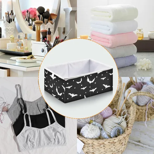 Vista 5 de CaTaKu Bats Star - Cubos de almacenamiento plegables de tela de 11 pulgadas con diseño de estrella, color negro, cajas de almacenamiento plegables