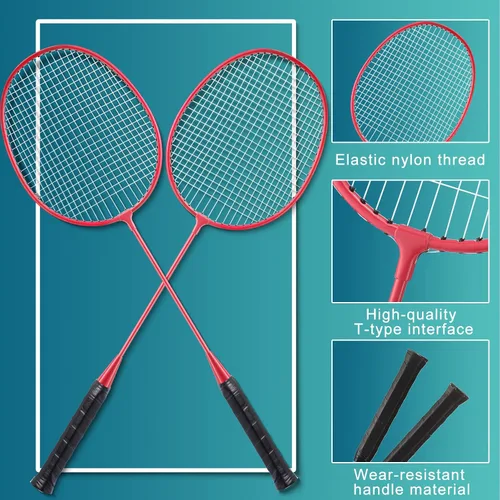 Vista 3 de woanger Juego de 8 raquetas de bádminton con 12 raquetas de bádminton para adultos y adolescentes, juego de bádminton para patio trasero, gimnasio
