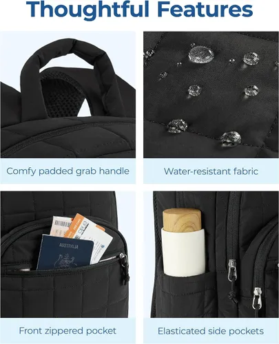 Vista 9 de BAGSMART Mochila de viaje para mujer, mochila universitaria para laptop de Negro