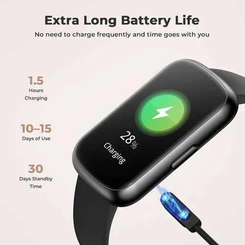Vista 7 de Pulsera de fitness para mujeres y hombres, reloj inteligente con monitor de oxígeno en sangre, frecuencia cardíaca 24/7, monitor de sueño, calorías