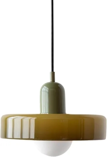 Vista 3 de Lámpara colgante de cristal verde nórdico de mediados de siglo de 9.8 pulgadas, moderna lámpara de restaurante individual, lámpara de techo vintage