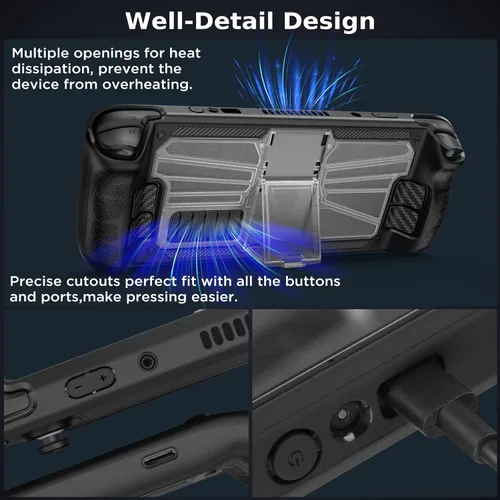 Vista 5 de Qupite Funda para cubierta de vapor con soporte ajustable, TPU + cubierta de PC con 2 protectores de pantalla de cuerpo completo, funda protectora a