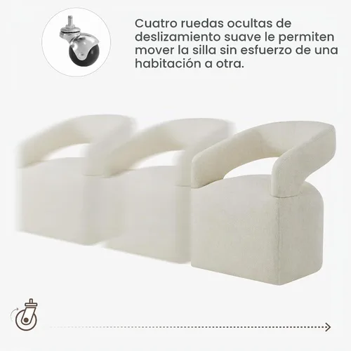 Vista 4 de KISLOT Juego de 1 sillas de comedor tapizadas con ruedas, color beige crema