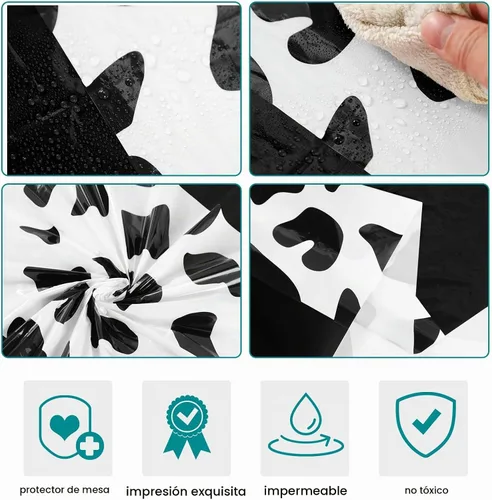 Vista 3 de Remagr - Mantel desechable con estampado de vaca negra, 3 piezas, 54 x 108 Patrón negro