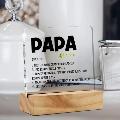 Vista 6 de Regalos para abuelos: placa de escritorio de acrílico con soporte de madera, recuerdo del mejor papá
