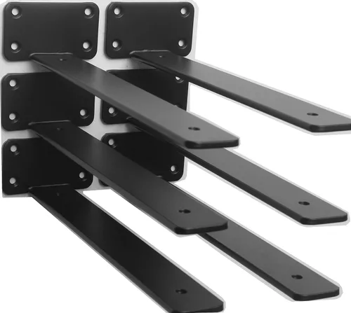 Vista 87 de Paquete de 2 - Soportes de estante en L ocultos negros de 4 pulgadas (1/5 pulgada de grosor) Soportes de estante flotante de hierro Soportes