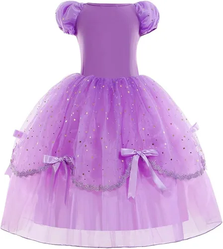 Vista 77 de Disfraz de princesa Sofía Rapunzel para niñas, disfraz de Halloween, Navidad, cumpleaños, fiesta con accesorios