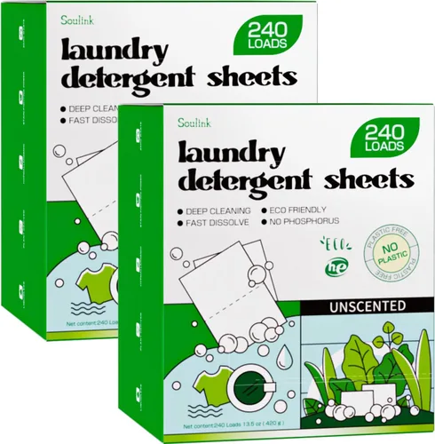 Vista 10 de Soulink Hojas de detergente para ropa con aroma a ropa recién lavada 240 cargas, tiras de detergente ecológicas para viajes y hogar - Sin envases
