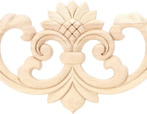 Vista 4 de 4 piezas de apliques de madera tallada onlay, apliques largos tallados en madera para muebles, juego de calcomanías decorativas sin pintar
