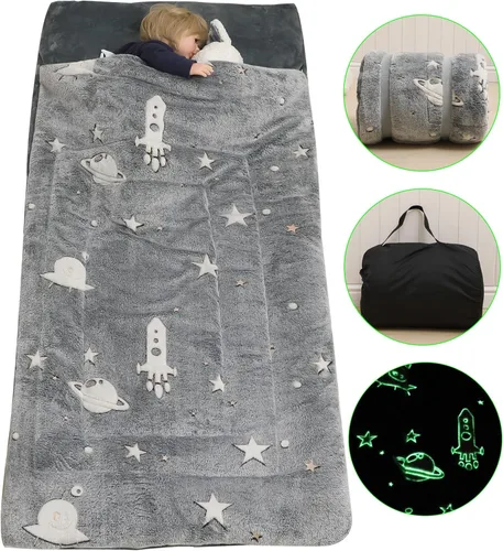 Vista 9 de Saco de dormir para niños y niñas que brilla en la oscuridad, saco de dormir luminoso y suave, tapete para siesta preescolar, guardería, jardín